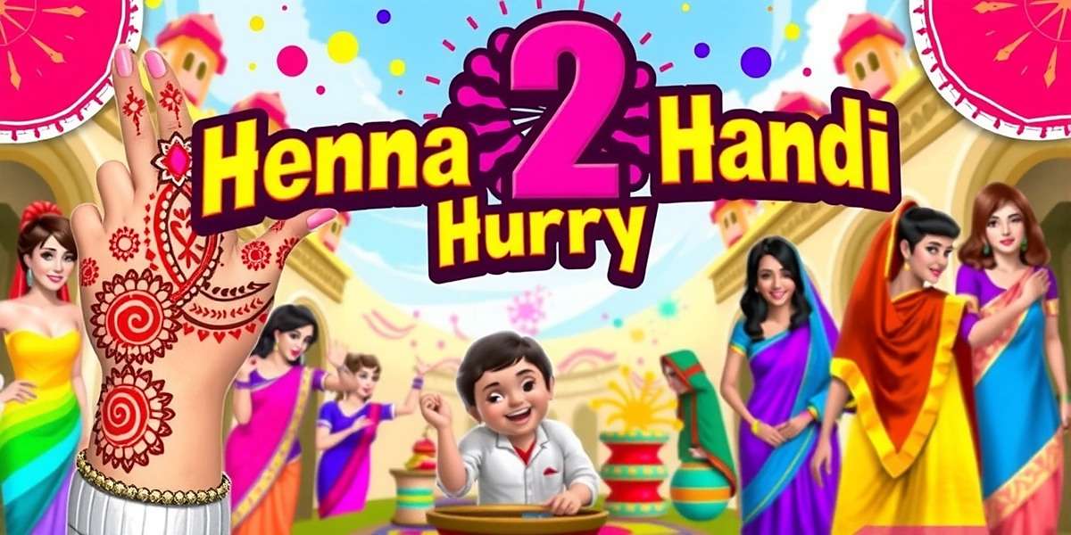 Henna Handi Hurry Official Cover Henna Handi Hurry game cover featuring colorful henna designs and a Holi handi celebration with people in traditional clothes