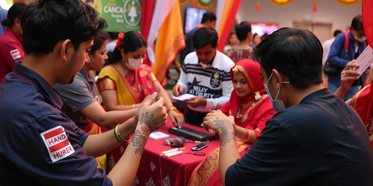 Henna Handi Hurry Community Event Henna Handi Hurry community event showing players gathered to create henna designs both in-game and on real hands during a cultural festival
